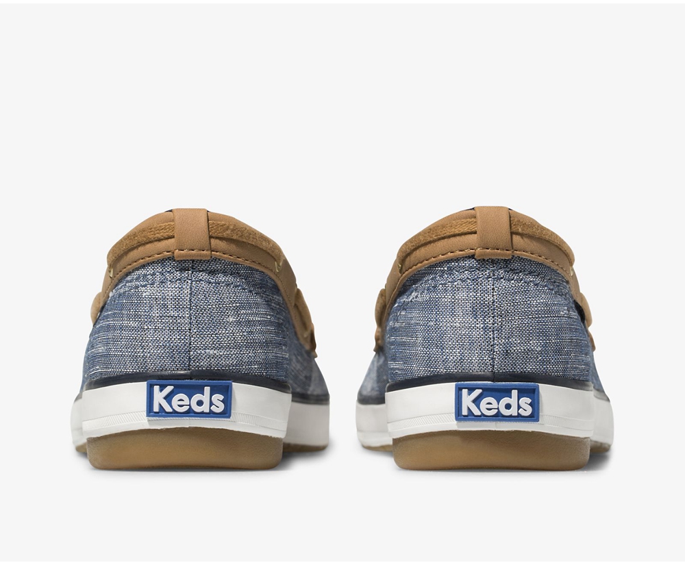 Keds Slip Ons Navy - Charter Airy Chambray - Womens WAFKJE-539